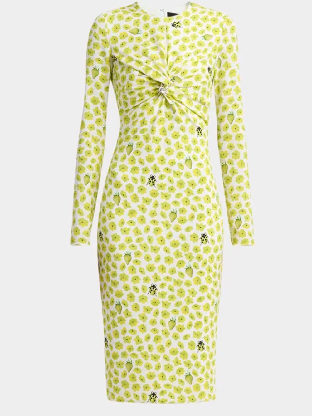 Versace Strawberry Garden Silk Georgette Dress in White Lime Size 46